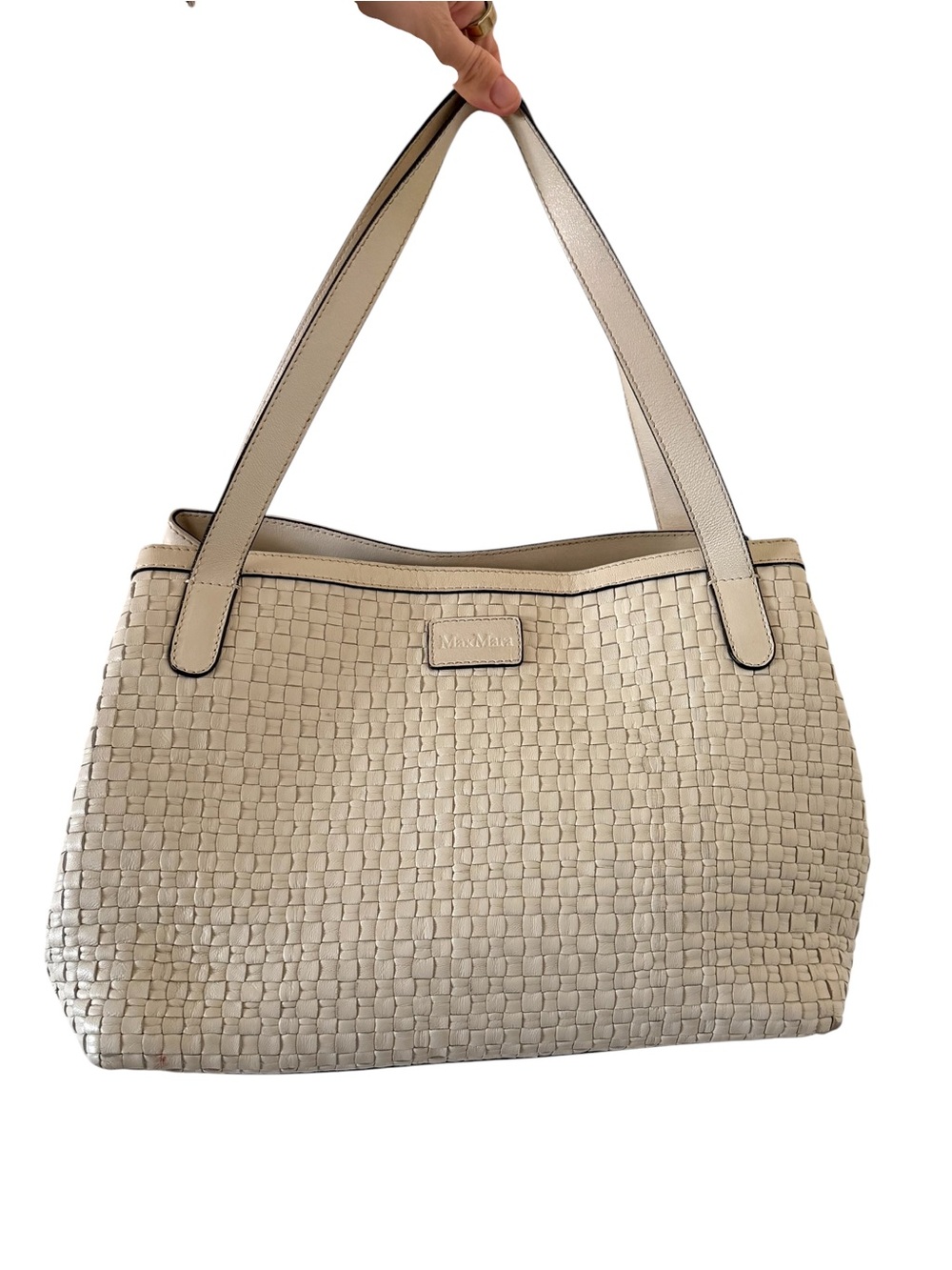 Max Mara Leather Cream Woven Shoulder Bag Maxmara